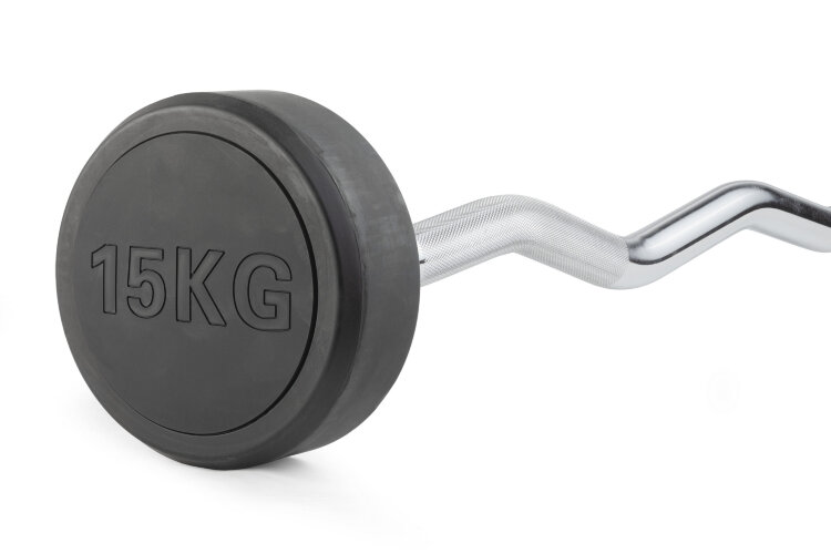 Штанга неразборная обрезиненная 15 кг. Изогнутый гриф. VictoryFit VF-DX5150