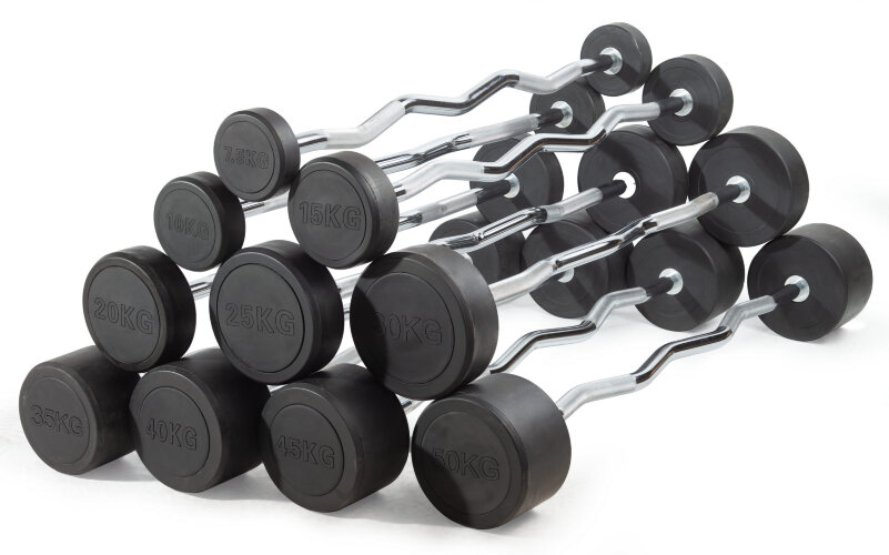 Штанга неразборная обрезиненная 15 кг. Изогнутый гриф. VictoryFit VF-DX5150